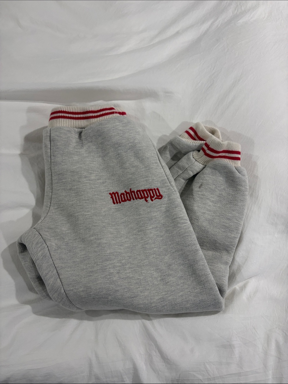 Madhappy Kids Light Gray Sweatpants with Red Accents